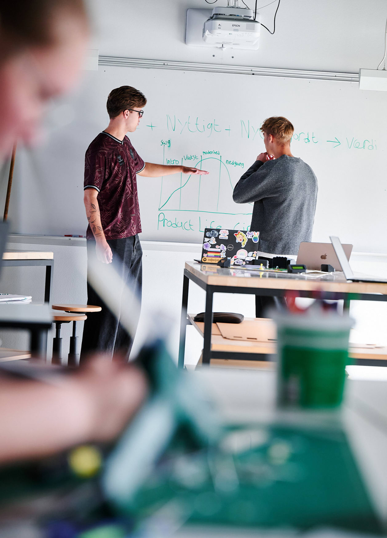Industrielt design, elever planlægger på tavle